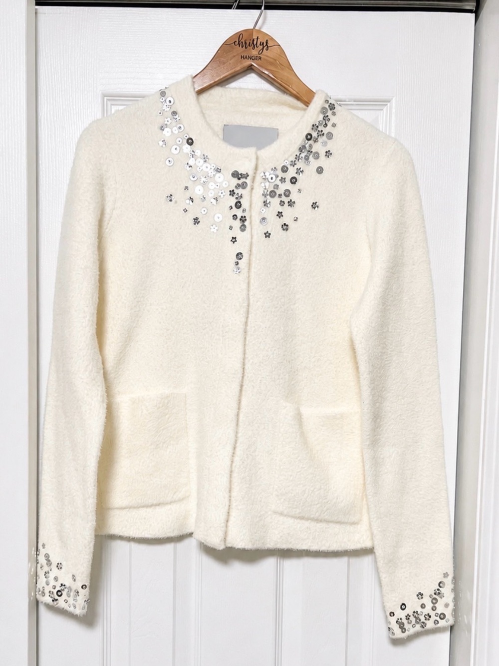 NWT Anthropologie NVLT Embellished Ivory Cardigan Sweater Size S - Picture 4 of 11